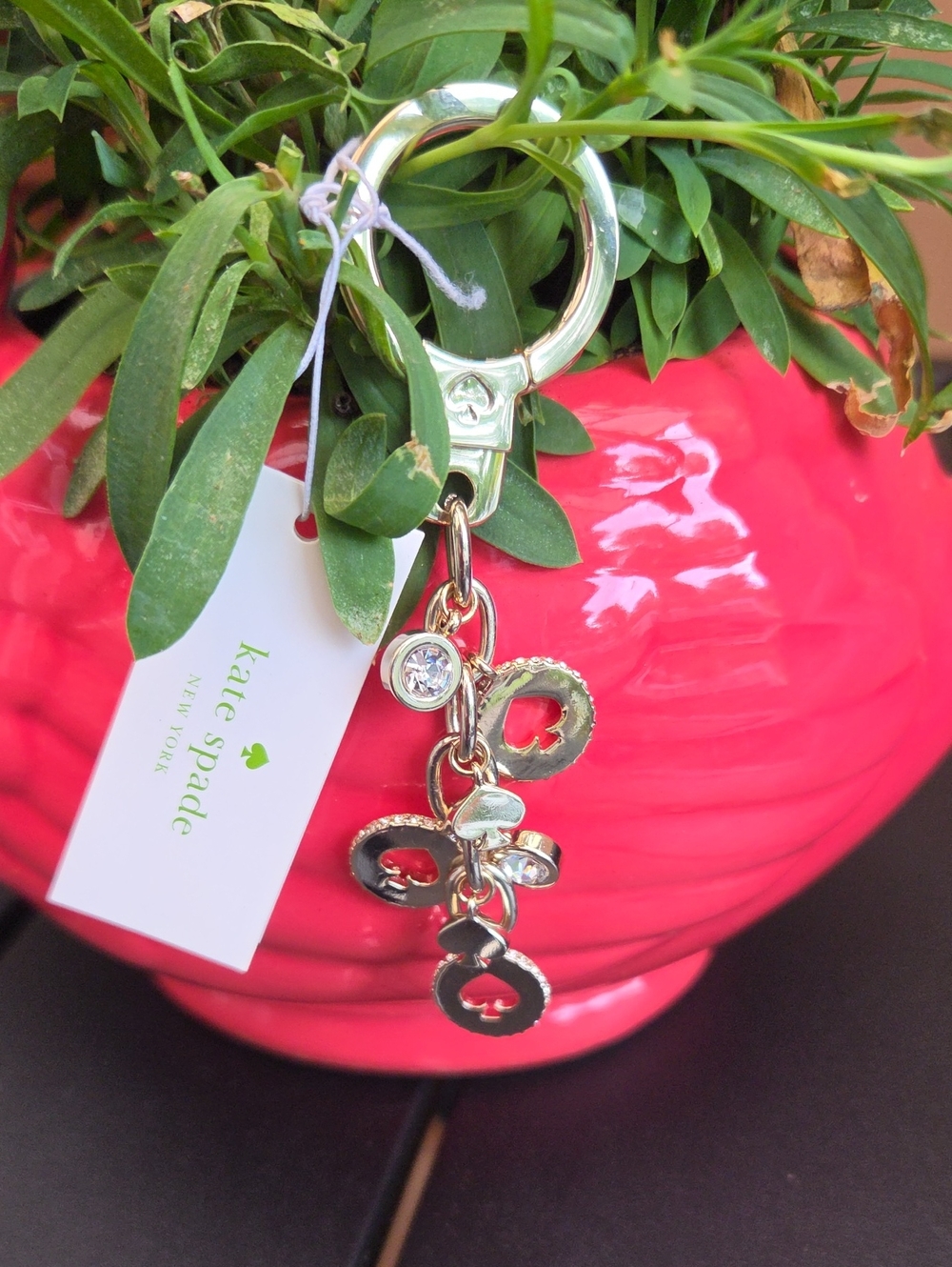 kate spade Gold-Tone Clover & Cutout Charm Keyring